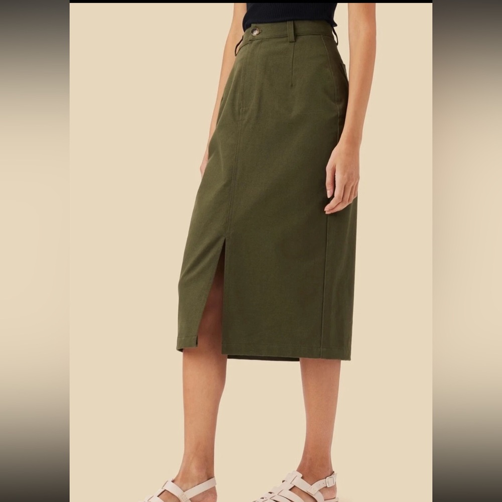Amour Vert - Lina Organic Cotton Calla Green Mid-Length Skirt Med/6